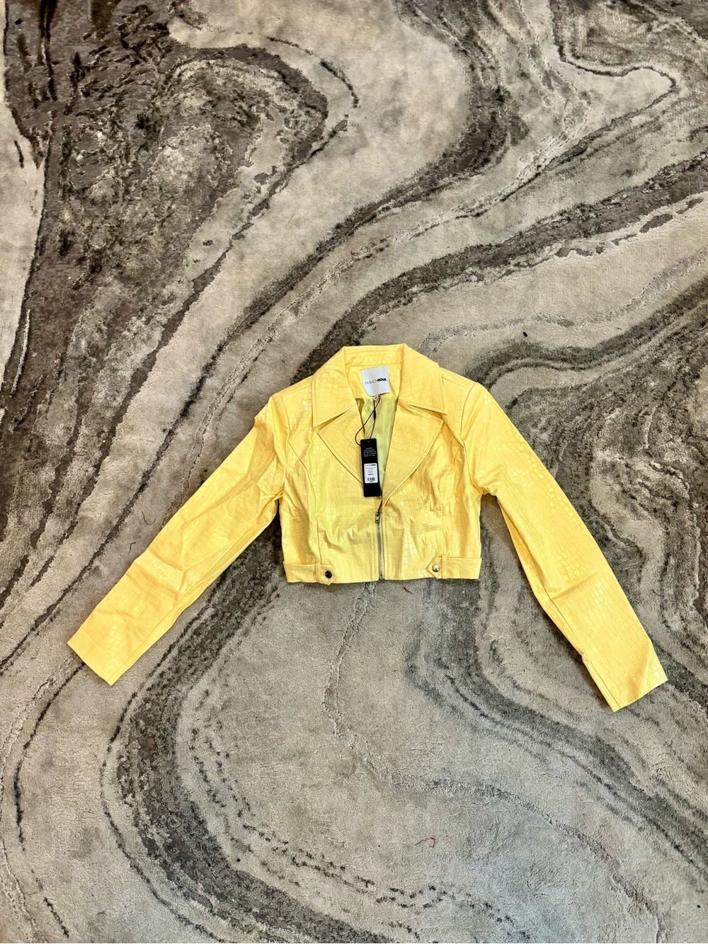 Fashion Nova Yellow Cropped Moto Jacket
